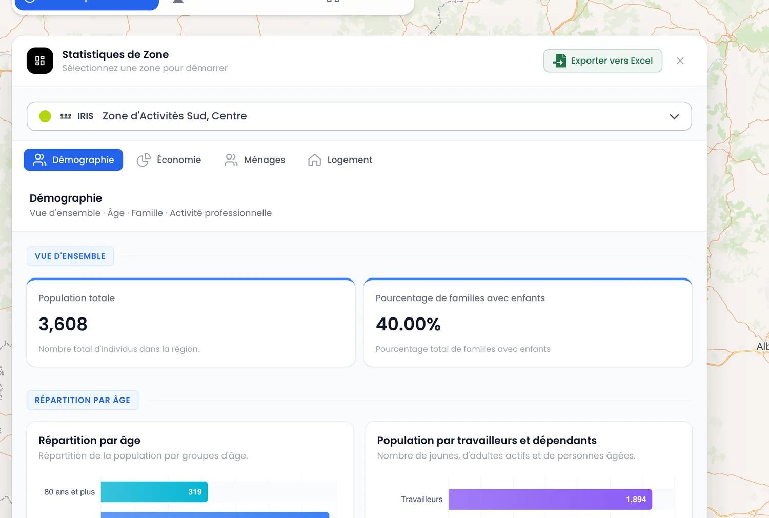 Indicateurs démographiques agrégés sur un secteur