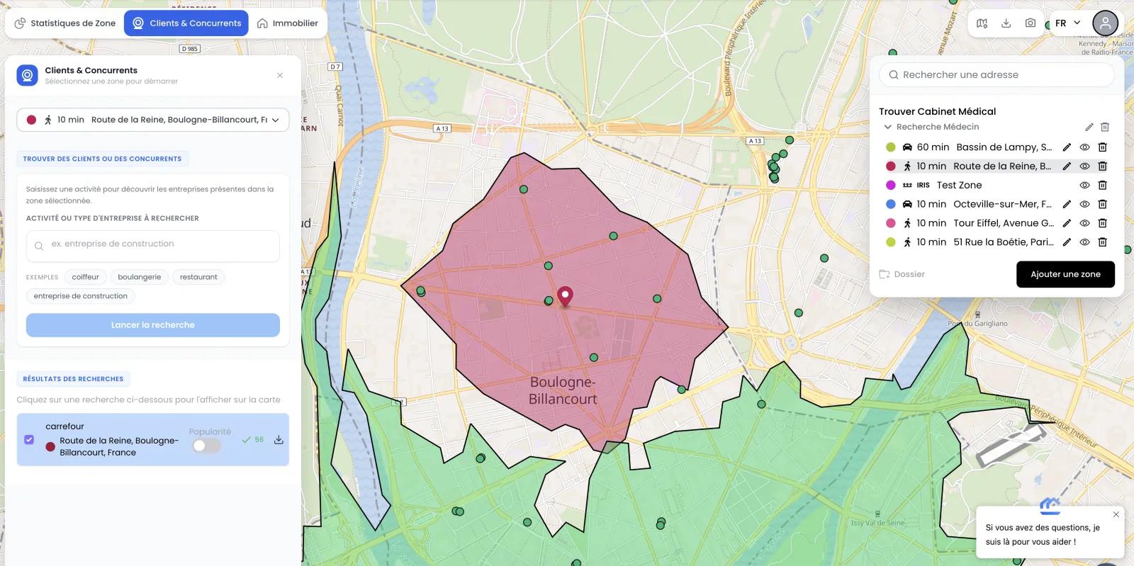 Cartographie des concurrents d'une zone avec notes Google