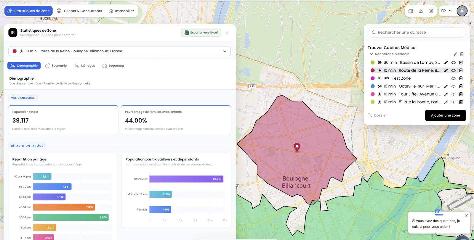 Indicateurs démographiques INSEE d'une zone